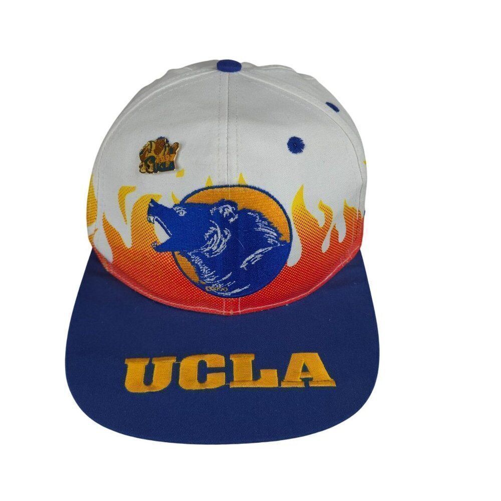 Vintage 90s UCLA Bruins Bears On Fire Snapback Cap Hat NCAA Flames